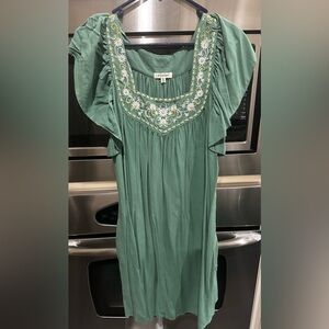 Max Studio Sage Green Embroidered Flutter Sleeve Tunic